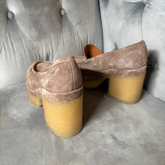 Marc Fisher Suede Platform Loafers Taupe Chunky Heel Shoes – Women’s 7.5 - Picture 4 of 9